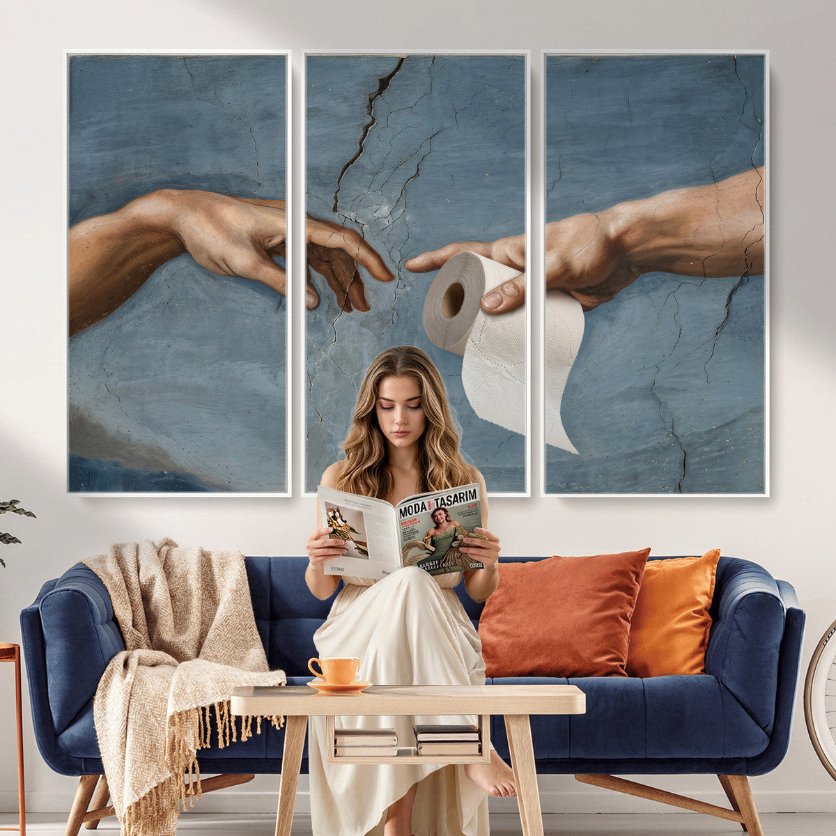 Funny Bathroom Canvas Wall Art, Michelangelo Creation of