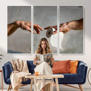 Funny Bathroom Wall Art Canvas, Creation of Toilet Paper