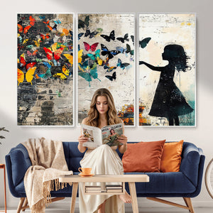 Banksy Butterfly Girl Wall Art Canvas Print, Framed Street