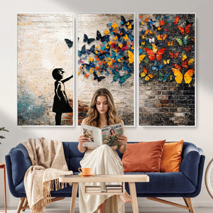 Banksy Graffiti Butterfly Girl Wall Art Canvas Print, Framed