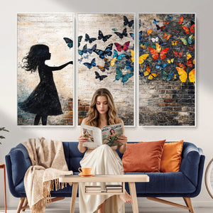 Banksy Butterfly Girl Wall Art Canvas Print, Framed Street