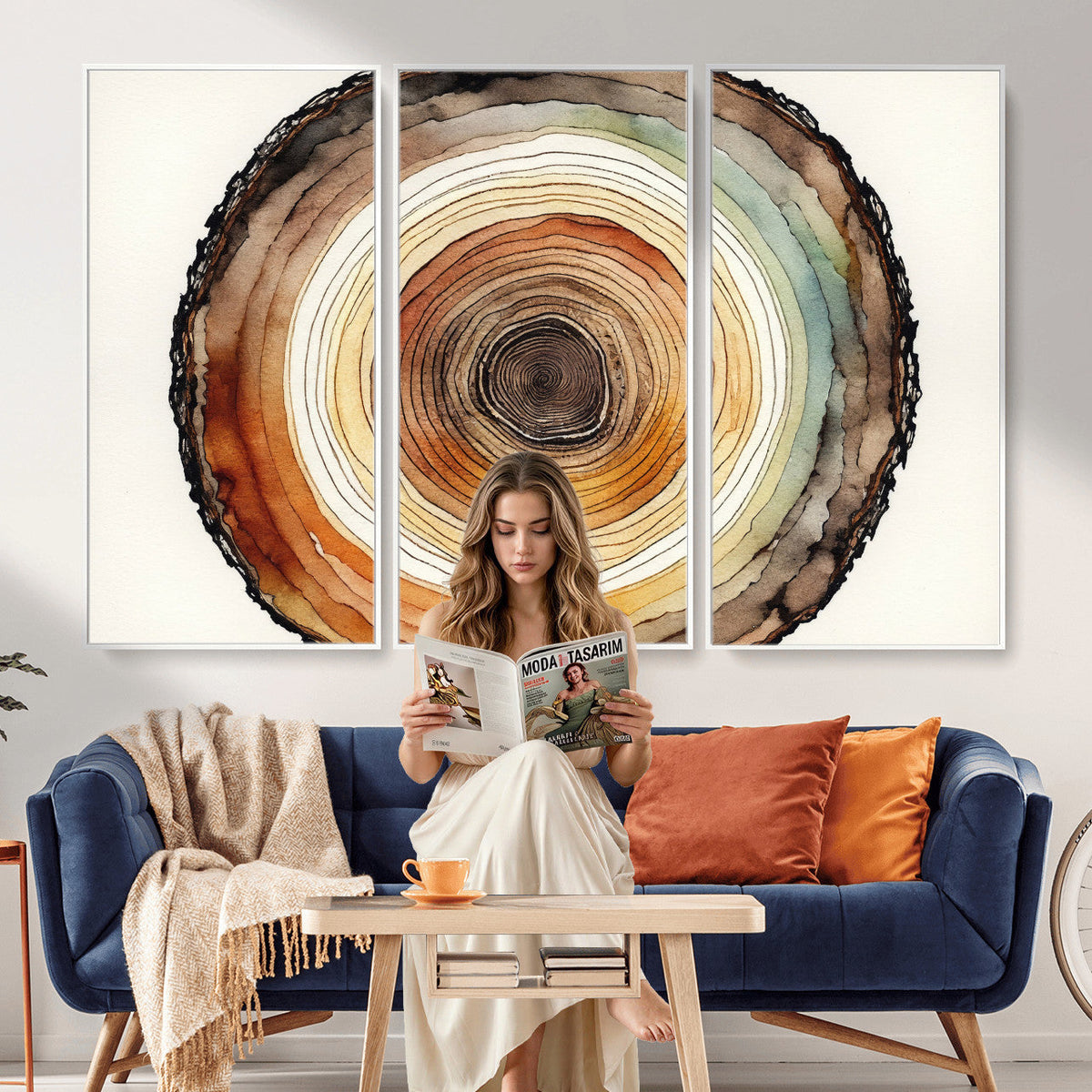 Natural Wood Slice Wall Art Canvas Print, Tree Ring Wall