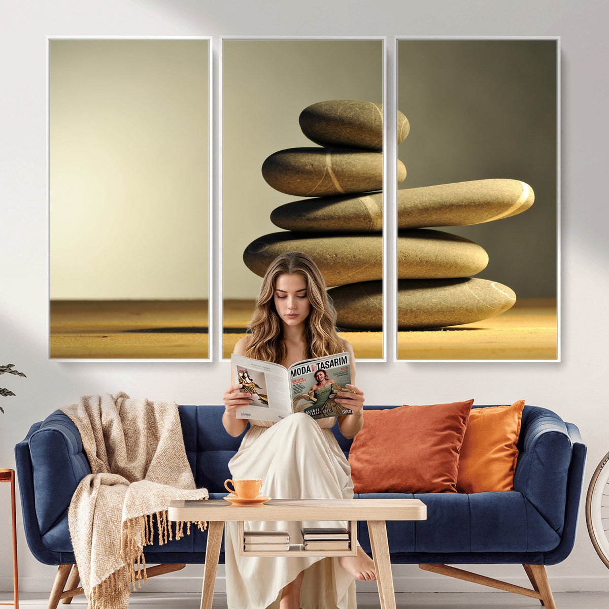 Zen Stone Wall Art Canvas Print, Balanced Rock Stack Framed