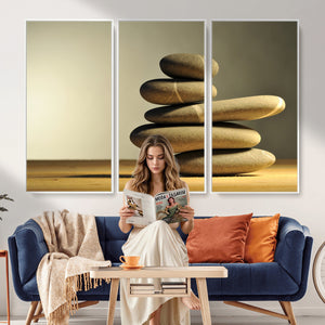 Zen Stone Wall Art Canvas Print, Balanced Rock Stack Framed