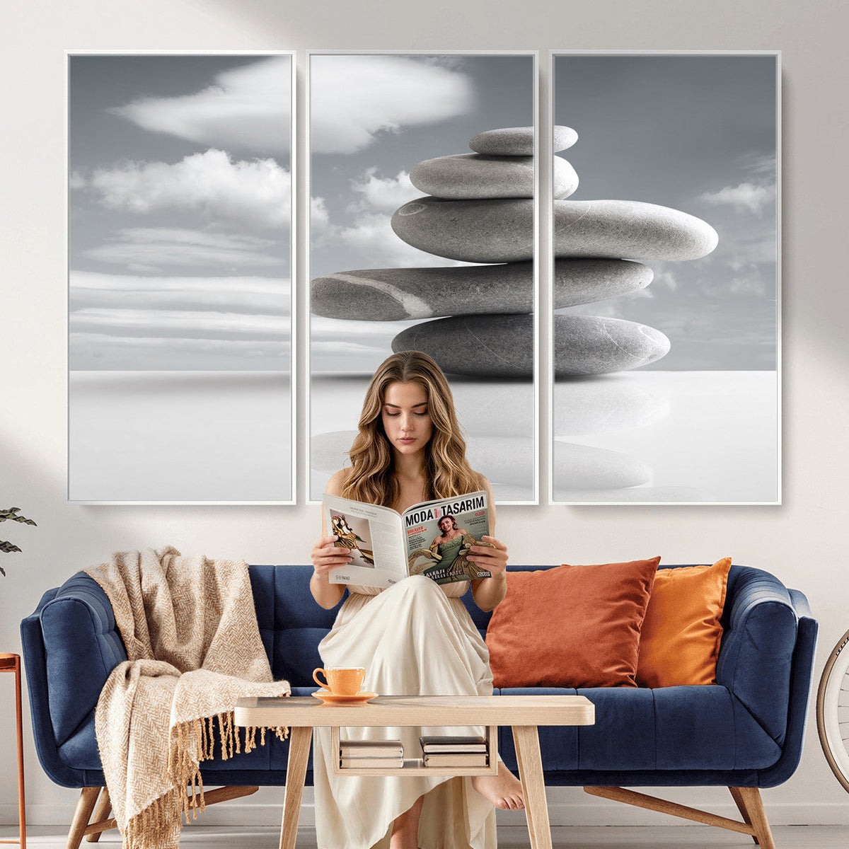 Zen Stone Wall Art Canvas Print, Balanced Rock Stack Framed