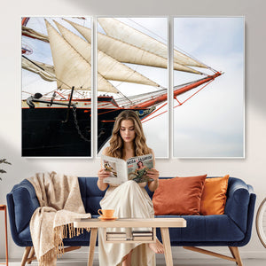 Sailboat Wall Art Canvas Print, Vintage Ship Bow Framed