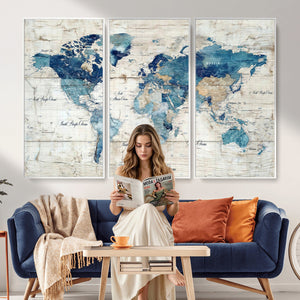 Watercolor World Map Canvas Wall Art Print – Abstract