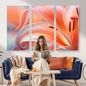 Peach Lily Canvas Wall Art, Coral Pink Flower Macro Photo Print, Botanical Bedroom Decor, Soft Floral Photography, Living Room Wall Art
