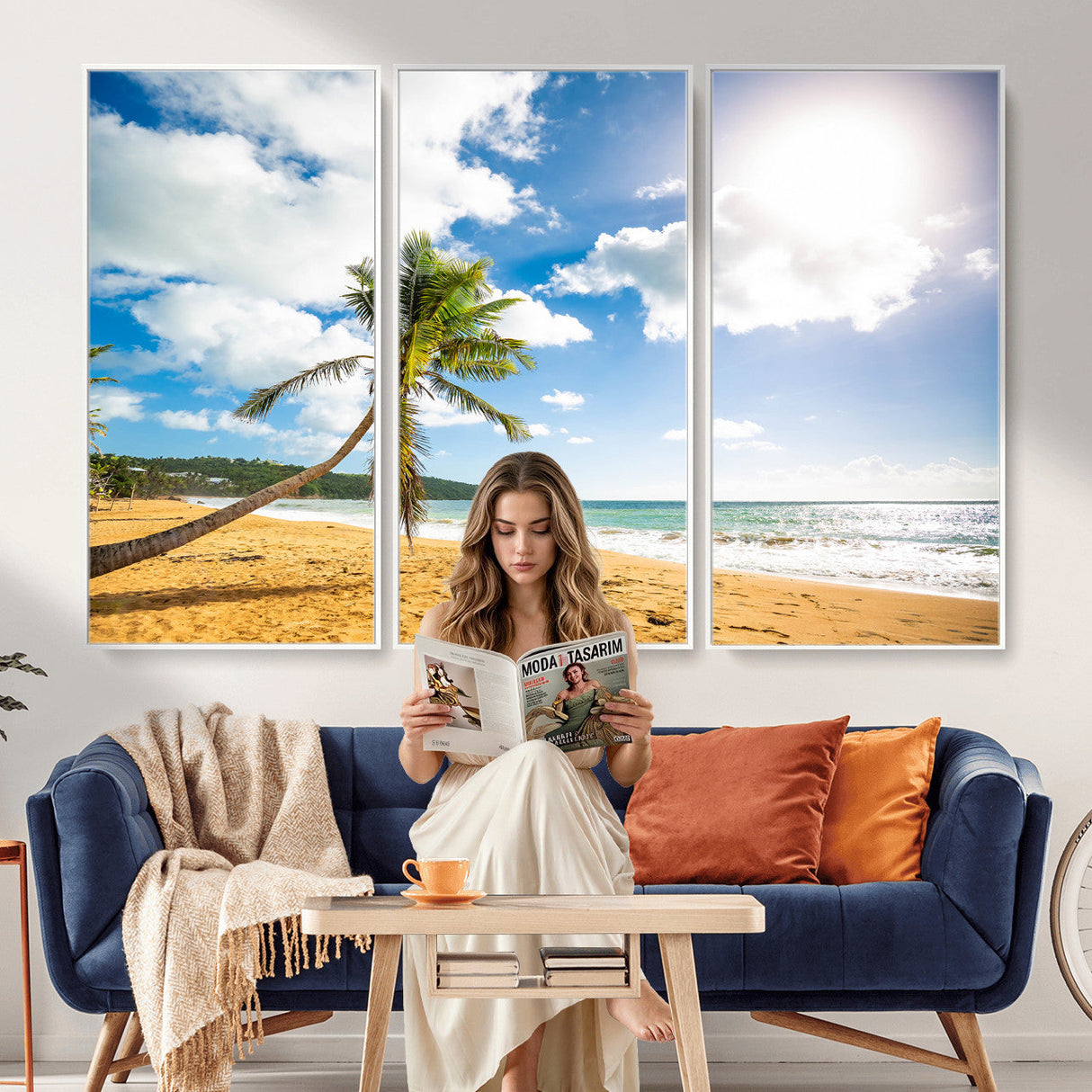 Tropical Beach Canvas Wall Art, Palm Tree Ocean Photo Print, Coastal Living Room Decor, Turquoise Sea Beach House Art, Summer Wall Art