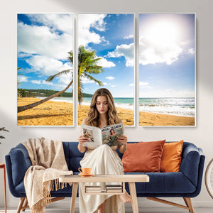 Tropical Beach Canvas Wall Art, Palm Tree Ocean Photo Print, Coastal Living Room Decor, Turquoise Sea Beach House Art, Summer Wall Art