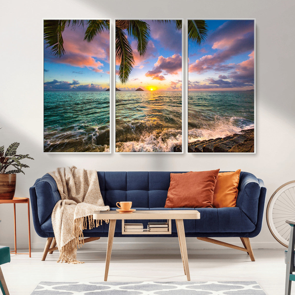 Framed Tropical Sunset Art Canvas Print