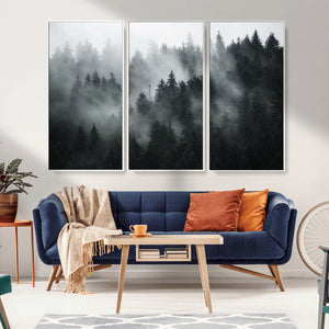 Foggy Forest Wall Art Canvas Print | 3 Panel Large Misty