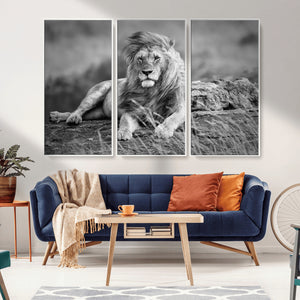King Forest Lion Wall Art Canvas Print – Framed Majestic