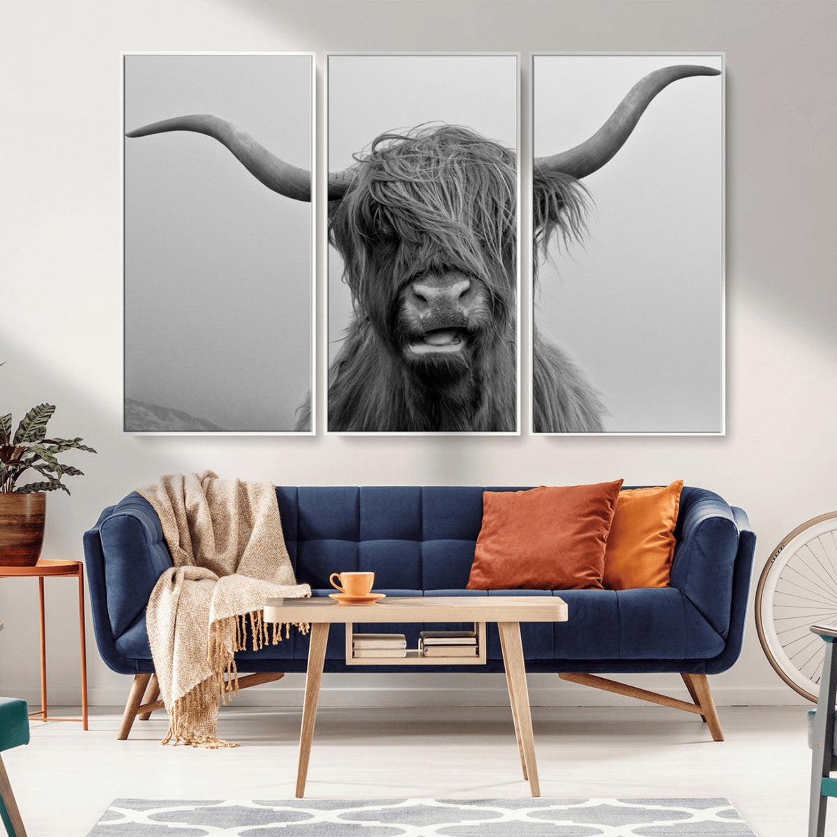 Texas Cow Wall Art Canvas, Texas Longhorn Cattle Canvas