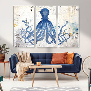 Octopus Canvas Wall Art | Coastal Marine Life Artwork for