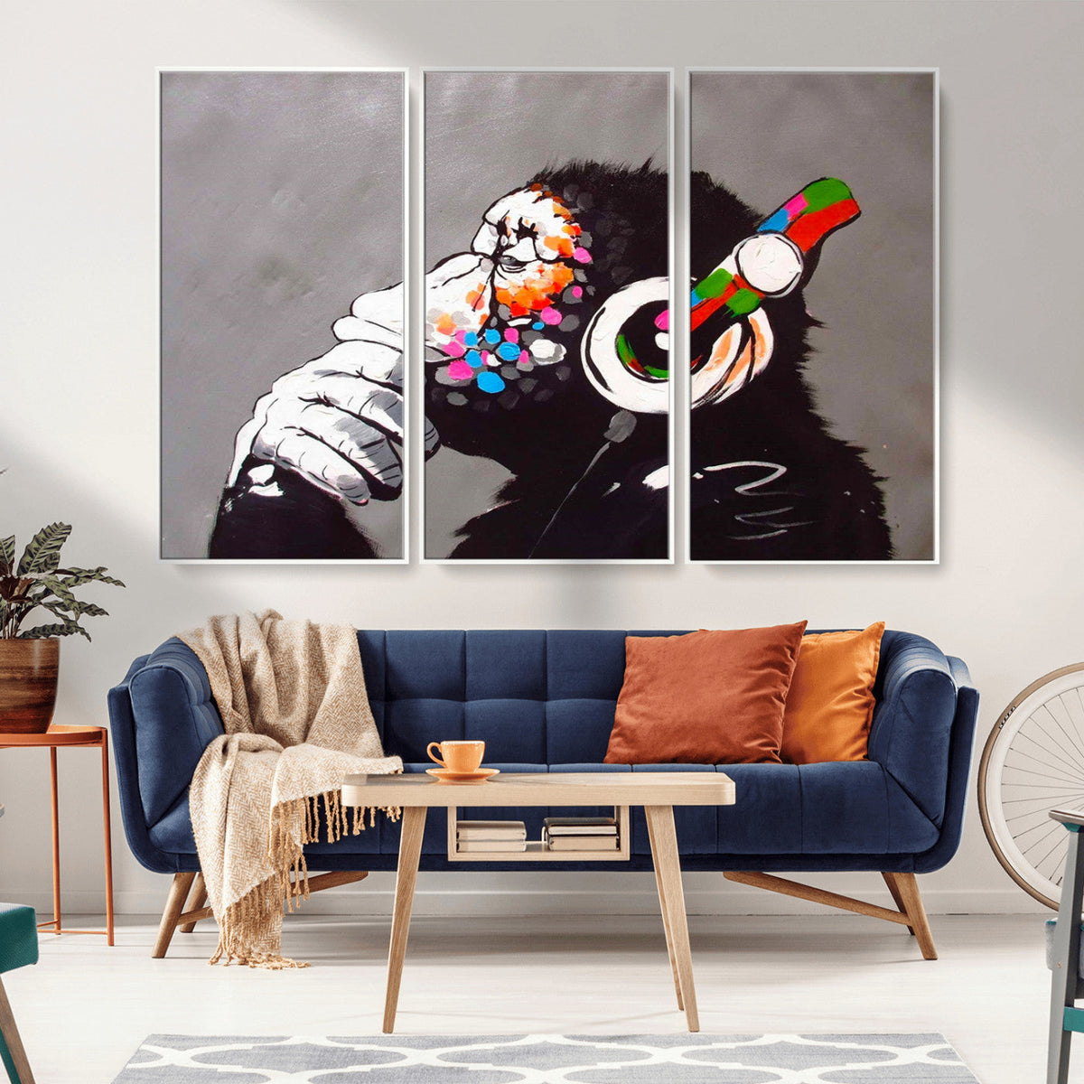 Dj Monkey Listening to Music Wall Art Print | Banksy Monkey