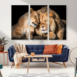 Lion and Lioness Wall Art Canvas Print – Framed African