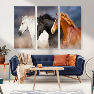 Animal Wall Art Three Horses Farmhouse Art Canvas, Framed