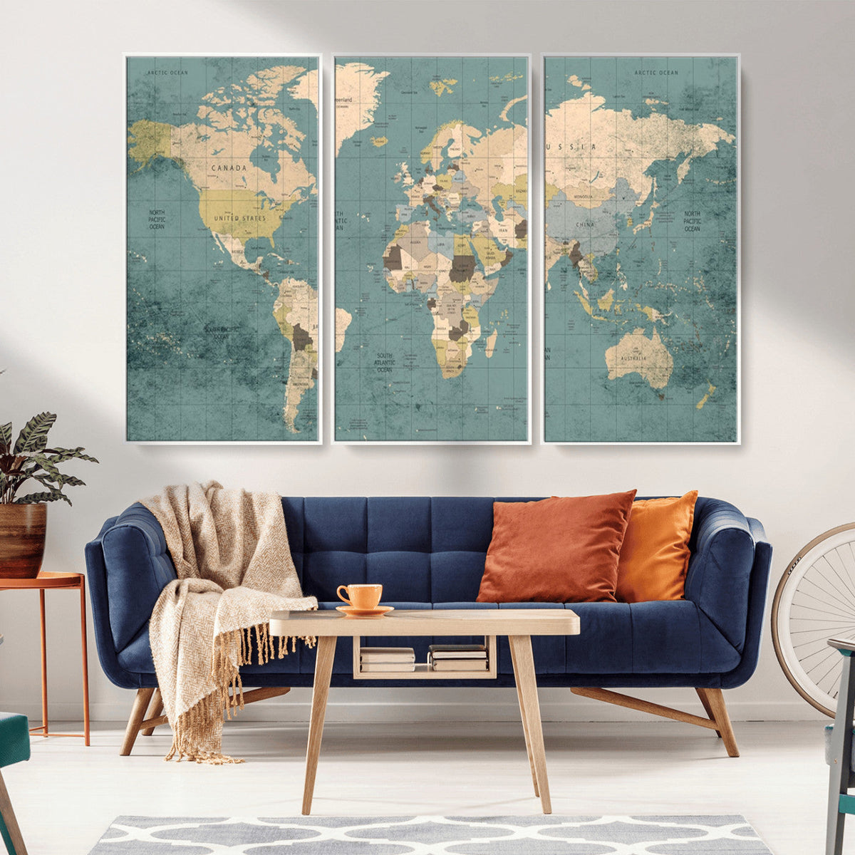 Classic World Map Canvas Print – Framed Vintage Map Wall