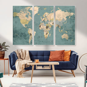 Classic World Map Canvas Print – Framed Vintage Map Wall