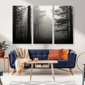 Misty Forest Wall Art Premium Canvas Print a Foggy and