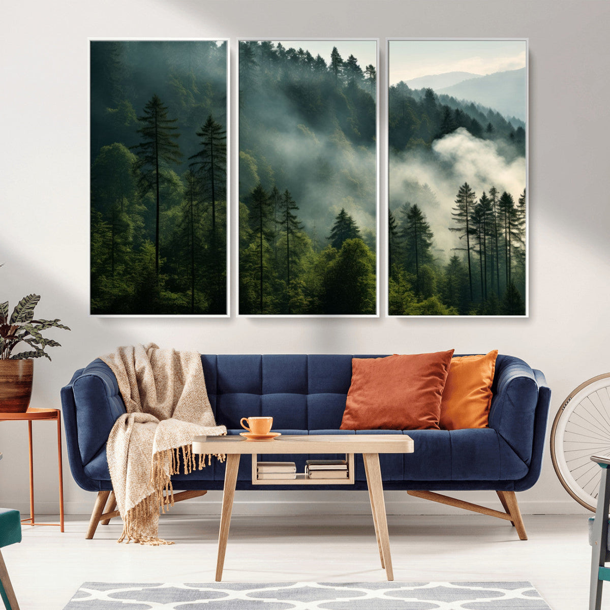 Misty Forest Wall Art Premium Canvas Print a Foggy and