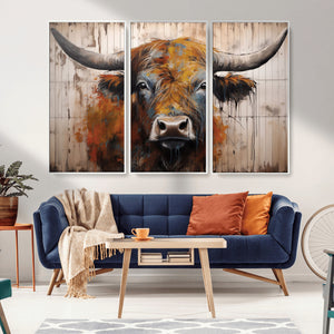 Abstract Bull Highland Cow Canvas Wall Art Print – Vibrant