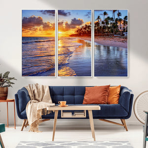 Serene Beach Sunset Wall Art Canvas- Coastal Seascape Print