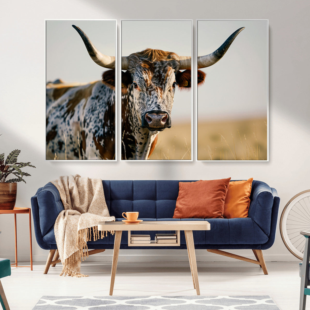 Texas Bull Longhorn Wall Art Canvas Print for Farm House