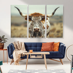 Texas Cow Longhorn Wall Art Canvas Print for Farm House Wall