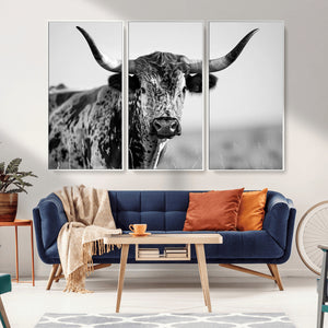 Texas Highland Cow Longhorn Canvas Print - Rustic Farmhouse