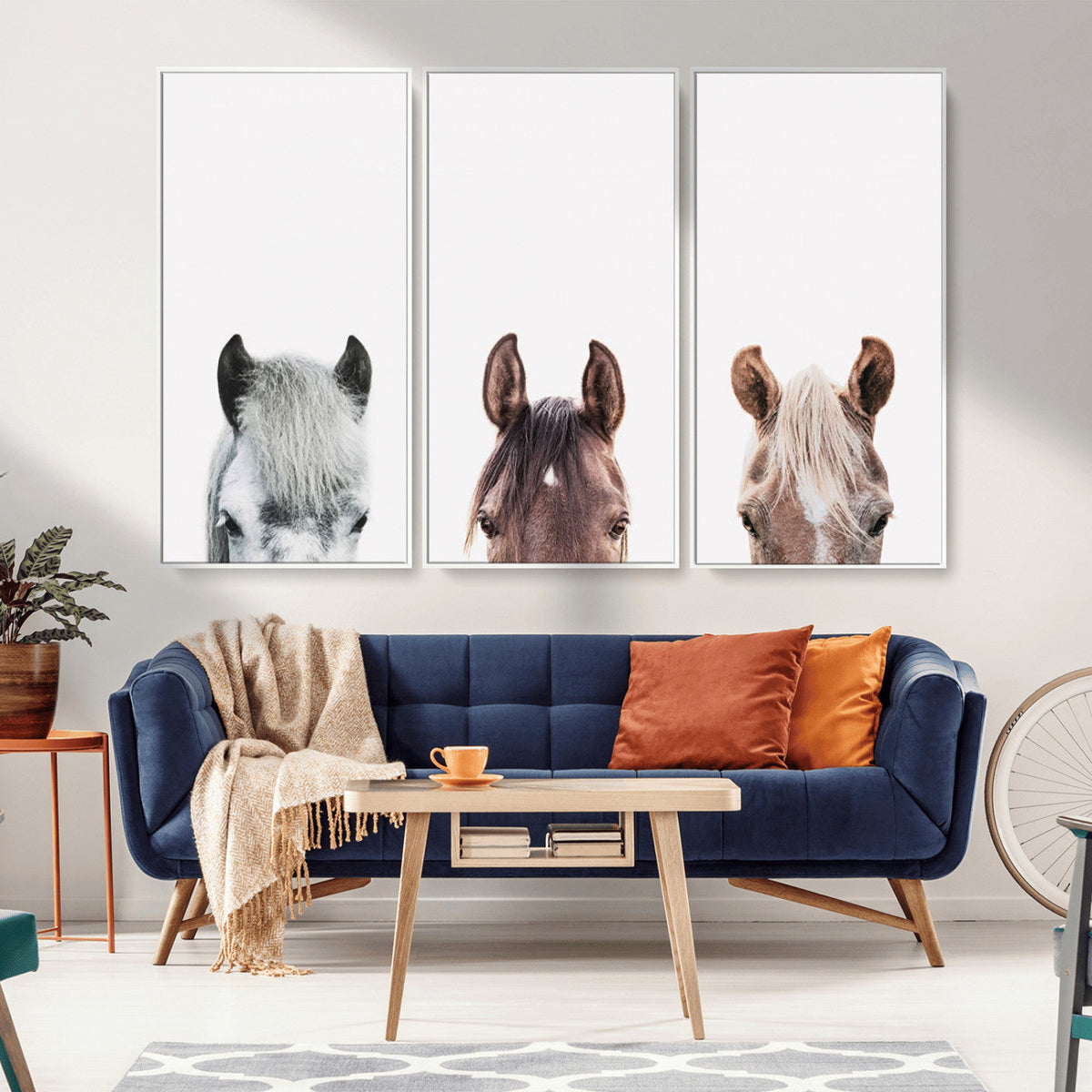 Horse Wall Art - Minimalist Horse Triptych Wall Art – Modern