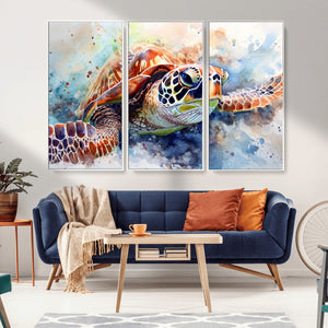 Watercolor Sea Turtle Wall Art Canvas Print - Vibrant Ocean