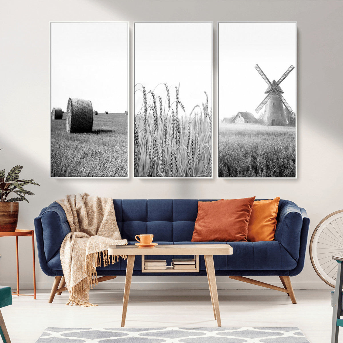 Vintage Farmhouse Black and White Triptych Wall Art – Giclee