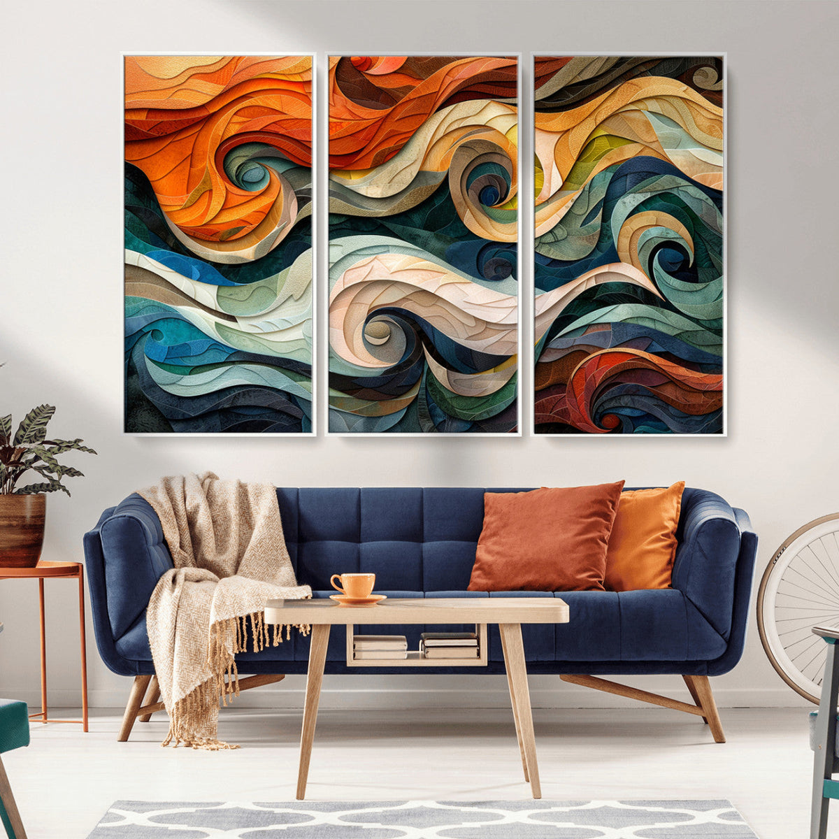 Abstract Wave Wall Art | Ready to Hang Framed Canvas Print |