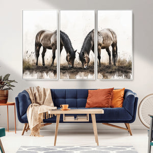 Chines Ink Style Horses Wall Art Canvas Print