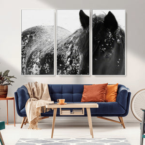 Black Horse in Snow Canvas Print | Winter Horse Wall Art |