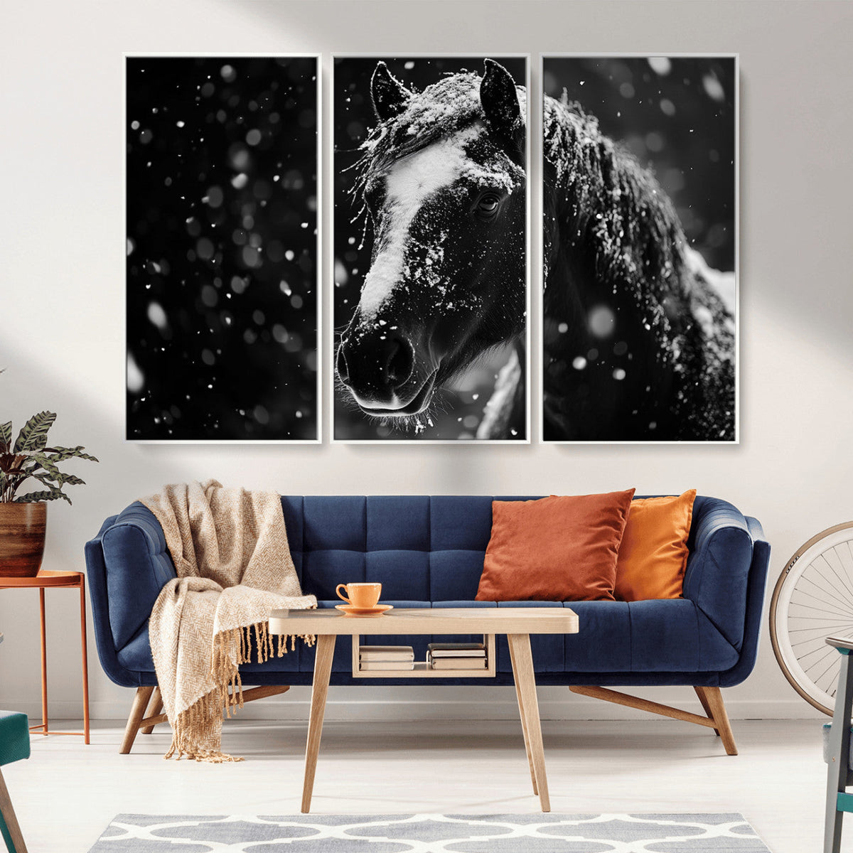 Winter Horse Wall Art | Black and White Horse Print | Ready