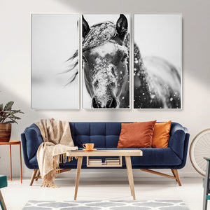 Western Wall Art | Black and White Winter Horse Wall Art |