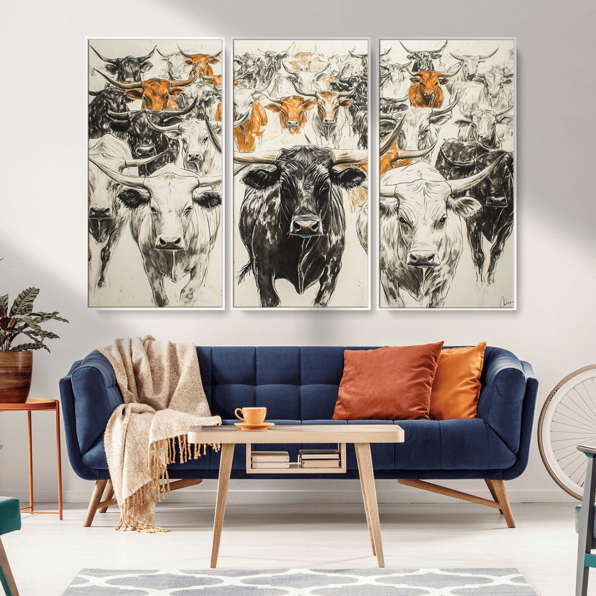 Texas Longhorn Wall Art Canvas Print – Herd Abstract Cow