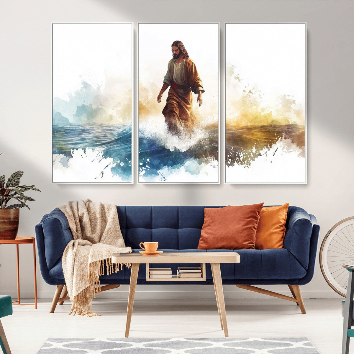 Watercolor Jesus Walking Wall Art Print, Jesus Water Canvas