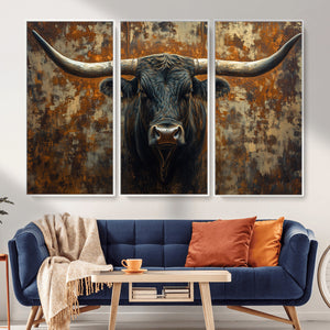 Longhorn Texas Cow Bull Wall Art | Rustic Farmhouse Canvas