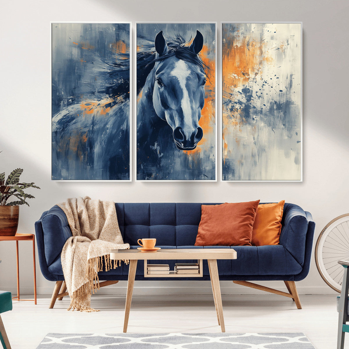 Abstract Blue Horse Wall Art Print Canvas | Horse Wall Art