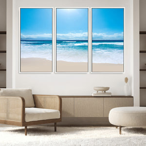 Wall Art Canvas Print Shiny Blue Sea and Beach
