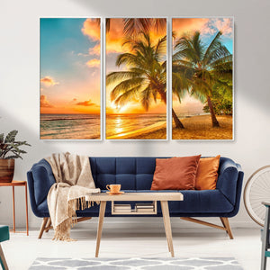 Tropical Sunset Beach Canvas Wall Art Print – Vibrant Palm
