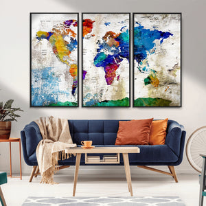World Map Canvas Print – Framed Travel Map Wall Art for