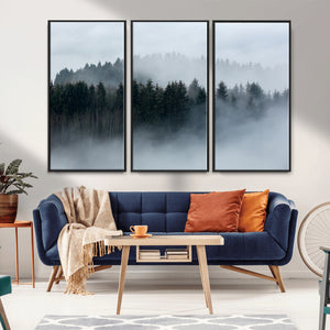 Autumn and Misty Trees in the Forest Wall Art Canvas Print,