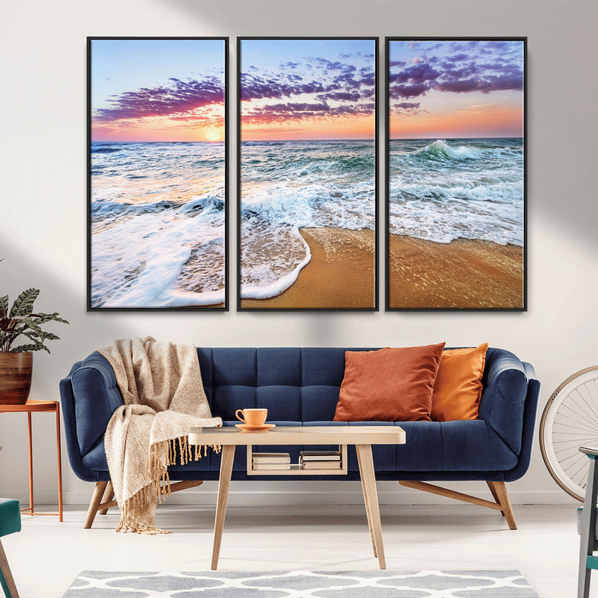 Coastal Sunset Art Beach Canvas Wall Art Print | Ocean Waves