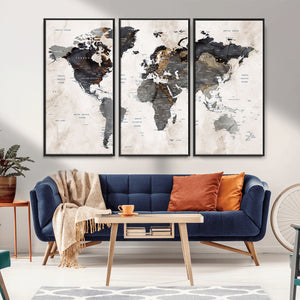 Abstract Map Printing - Modern World Map Canvas Wall Art for