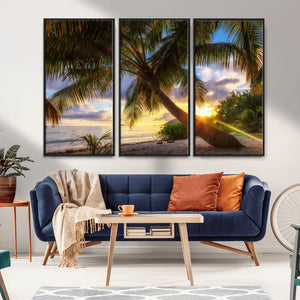 Tropical Island Sunset on the Beach Palms Wall Art Canvas